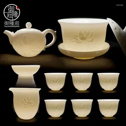 Teaware Sets White Jade Tea Set Home Living Room Small Porcelain Gaiwan Office Reception