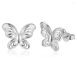 Stud Earrings Retro High Quality Silver 925 Plated Jewellery Charm Trend Women Classic Butterfly Sweet Style
