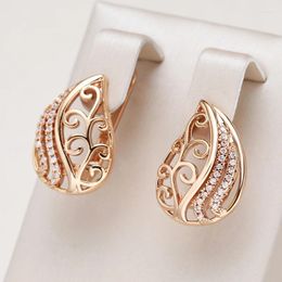Dangle Earrings Kinel Trend 585 Rose Gold Color Vintage Drop For Women Natural Zircon Hollow Flower English Ethnic Jewelry