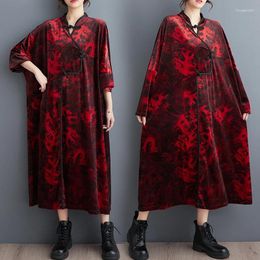 Casual Dresses Long Sleeve Oversized Pleuche Velvet Dress Women 2024 Spring Autumn Loose Midi Tunic Robe 6XL 5037