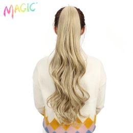 Weave Weave Magic 26"Inch Synthetic Claw Clip On Ponytail Hair Hairpiece Loose Wavy Heat Resistant Bleach Blonde Cosplay