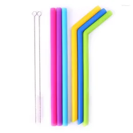 Drinking Straws Reusable Food Grade Silicone Angled Straight Straw Set With Brushes