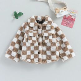 Jackets Toddler Girls Fleece Jacket Children Plaid Turn-Down Collar Long Sleeve Button-Down Sherpa Coat Winter Warm Kids Outerwear