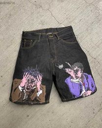 Men's Shorts Street clothing shorts Y2K pants hip-hop anime cartoon graphic printing retro black denim gym shorts mens new basketball shortsL2404
