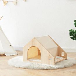 Cat Carriers Kennel Wooden Indoor Pet Nest Dog Cabin Villa Universal Small Solid Wood