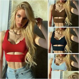 Womens Tanks Camis Europe And The United States Hollow Out U Collar Slim Body With Short Vest Drop Delivery Apparel Clothing Tops Tees Dhr6K