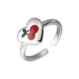Cluster Rings 925 Sterling Silver For Women Girl Trendy Cute Cherry Jewelry Heart Finger Open Handmade Ring Party Birthday Daily Gift