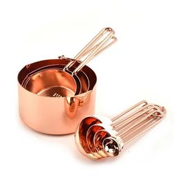 Stainless Steel Gramme wooden Measuring Cups Spoons Plated Copper Rose Gold Kitchen Baking scale Spoon Set food 240325