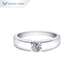 Tianyu Gems 5mm Solitaire Diamon Silver Wedding Rings Unisex Round 925 Band 18k Gold Plated Jewelry Accessories 240402