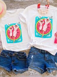 素敵な水彩トレンドファミリーマッチング衣装ティーグラフィックTシャツの女性女の子キッド子供サマーママママ服