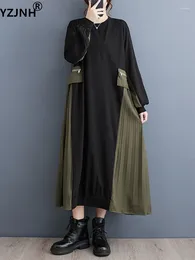 Casual Dresses YZJNH 2024 Autumn Dress Women's Korean Version Loose Colour Block Work Style Fashion Pleated Long Large