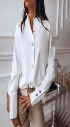 Women039s Blouse White Shirt Top Stand Collar Single Breasted Female Blouses Metal Buttons 2020 Spring Autumn Elegant Lady Shir1757477