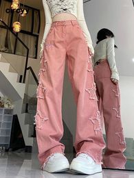 Women's Jeans Pink Baggy Women High Waisted 2024 Autumn Fashion Button Wide Leg Trousers Chic Vintage Burr Full Length Denim Pants