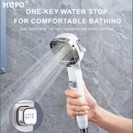Set High Pressure Shower Head Onekey Stop Water Toothbrushes Head Water Saving Adjustable Shower Bathroom Accessories Free Shipping