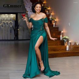 Runway Dresses Glimmer Delicate Off The Shoulder Celebrity Rhinestones Mermaid Satin Slit Pleat Vestido De Formatura Made To Order