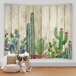 Tapestries Cartoon Green Leaf Plant Tapestry Tropical Plants Cactus Living Room Wall Canvas Hanging Aesthetic Decor For Home Bedroom