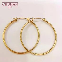 Earrings CHUHAN 18k Gold Hoop Earrings Allmatch Accessories Earrings Rings Large Real 18k Gold Jewellery Gifts for Women