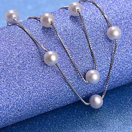 YHAMNI 925 Sterling Silver Jewelry 12 PCS 6mm Freshwater Pearl Box Chain Choker Necklace kolye collares bijoux femme DN170298I