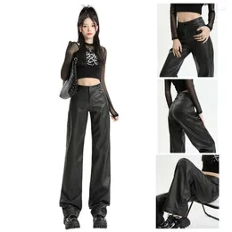 Women's Pants Faux Leather For Women Solid Color High Waist Straight Leg Trousers Gifts