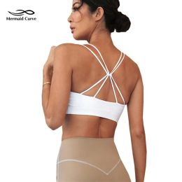 Bras New Yoga Bra Vest Women Thin Shoulder Strap Cross Shockproof Sports Bra Gathers Breasts Gather Dance Training Fitness Bra