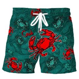 Men's Shorts Mens Shorts HX Fashion Mens Shorts Red Crab Cartoon 3D Printed Board Shorts Summer Leisure Sports Pants Mens Clothing S-5XL Direct ShippingC240402