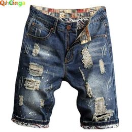 Men's Jeans 2023 Summer New Blue Mens Retro Open Front Shorts Street Clothing Fine Hole Denim Shorts Mens Brand Clothing Large Sizes 28-36 38 40L2404