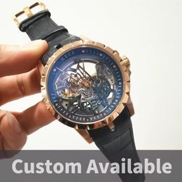 Wristwatches Men's Automatic Mechanical Watch 48mm Full Hollow Tourbillon Design Self-Wind Leather Strap Dubui Clock Wristwatch