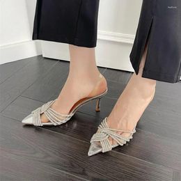 Sandals 2024 Spring Pointed Toe Women Sandal Shoes Thin High Heel Ladies Fashion Crystal Bow-knot Dress Party Pumps