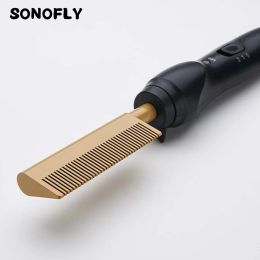 Irons SONOFLY Hair Straightener Brush Electrical Hot Heating Beard Comb Multifunction Hair Curler Professional Styling Tools JF210