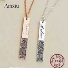Necklaces Amxiu Custom Fingerprint Name 925 Sterling Silver Pendant Necklace For Lovers Wedding Party Gifts Women Men Necklace Accessories