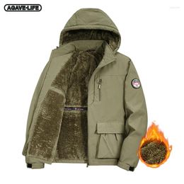 Men's Jackets Autumn Winter Men Hooded Jacket Multi-pocket Military Outwears For Plus Fleece Warm Outdoor Sport Casual Clothing