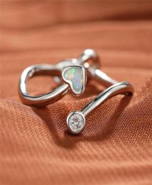 Wedding Rings Dainty Female Blue White Opal Jewellery Rose Gold Silver Colour Thin For Cute Crystal Heart Open Engagement Ring9265802