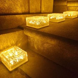 Solar Glass Underground Light Ice Brick Light Outdoor Rainproof Decorative Light LED Garden Home Courtyard Floor Tile Light