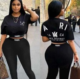 Fashion Women's Tracksuits 2023 New Letter Front And Back Printed Short Sleeve T-shirt Long Pants Two Piece Set