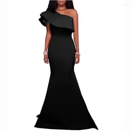 Runway Dresses Sexy One Shoulder Mermaid Evening Black Ruffles Sleeveless Prom Party Dress Elegant Wear Simple Gowns Star Skirt