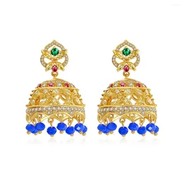 Dangle Earrings Retro Ethnic Jhumka Jhumki Rhinestone Beads Tassel Bell Drop Women Dubai Jewellery Statement Cubic Zircon
