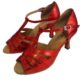 Dance Shoes Women's Girl's Latin Salsa Ballroom Party Open Toe Sandals Customised Heel Red Snake Skin