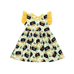 Toddler Girls Boutique St Patricks Dresses Pearl Sleeves Shamrocks Lucky Charm 240326