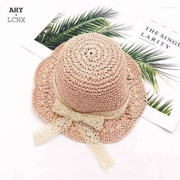 Hair Accessories 2024 Fashion Summer Foldable Kids Girls Hats Lace Bow Flowers Caps Breathable Elegant Sun Hat Lovely Straw Baby Bonnet