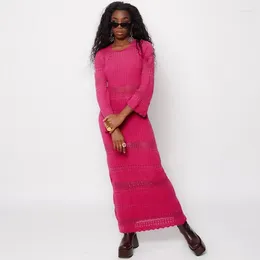 Summer Dress Ladies 2024 Women Casual Sexy Hollow Out Back Knitted Long Sleeve Solid Acrylic Arrival One Piece Kaftans