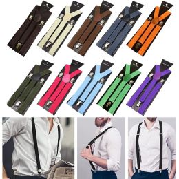 Solid Color Men Women Elastic Leather Suspenders Braces Black Blue Red Adjustable Straps For Wedding Suit Skirt Accessories Gift