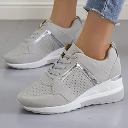 Casual Shoes Spring Leather Breathable Wedges Sneakers Height Increasing Vulcanized Women 2024 Fashion Lace-up Platform Walking