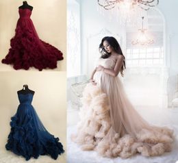 Fashion Maternity Dress for Poshoot or Babyshower Sweetheart Puffy Ruffled Tulle Long Prom Dresses Plus Size Draped Po Prop 8153856