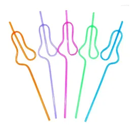 Disposable Cups Straws 5PC Bachelorette Reusable Colourful Gourd Shaped Drinking Straw Curly Silly Novelty For Milk Jiuce Home Party Suppli