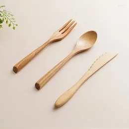 Flatware Sets 3Pcs/Set Whosale Beech Wood Knife Spoon Chopsticks Creative Design Handmade Portable Dinner Room Outdoor Party Picnic Travel