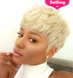 Wigs Fashion New In Pixie Cut Hairstyle Blonde Short Curly Synthetic Wig with Bangs Natural Hair As Real Cosplay Party Wig for Women