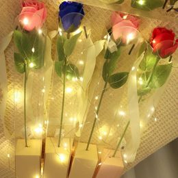 Decorative Flowers LED Luminous Rose Artificial Single Stem Flower Bouquet With Lights String Valentines Day Gifts DIY Decoration