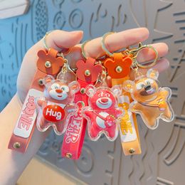 Creative internet celebrity acrylic strawberry bear exquisite keychain soft rubber cute little bear couple key accessories