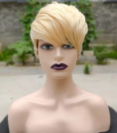 BeiSDWig Short Synthetic Wigs for Black/White Women Hairstyle Ombre Blonde Wig Pixie Cut Haircuts with Long Blonde Bangs