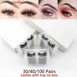 False Eyelashes Visofree 30/40/100 Pairs 3D Mink Lashes With Tray No Box Handmade Full Strip Lashes Mink False Eyelashes Makeup eyelashes cilios24328